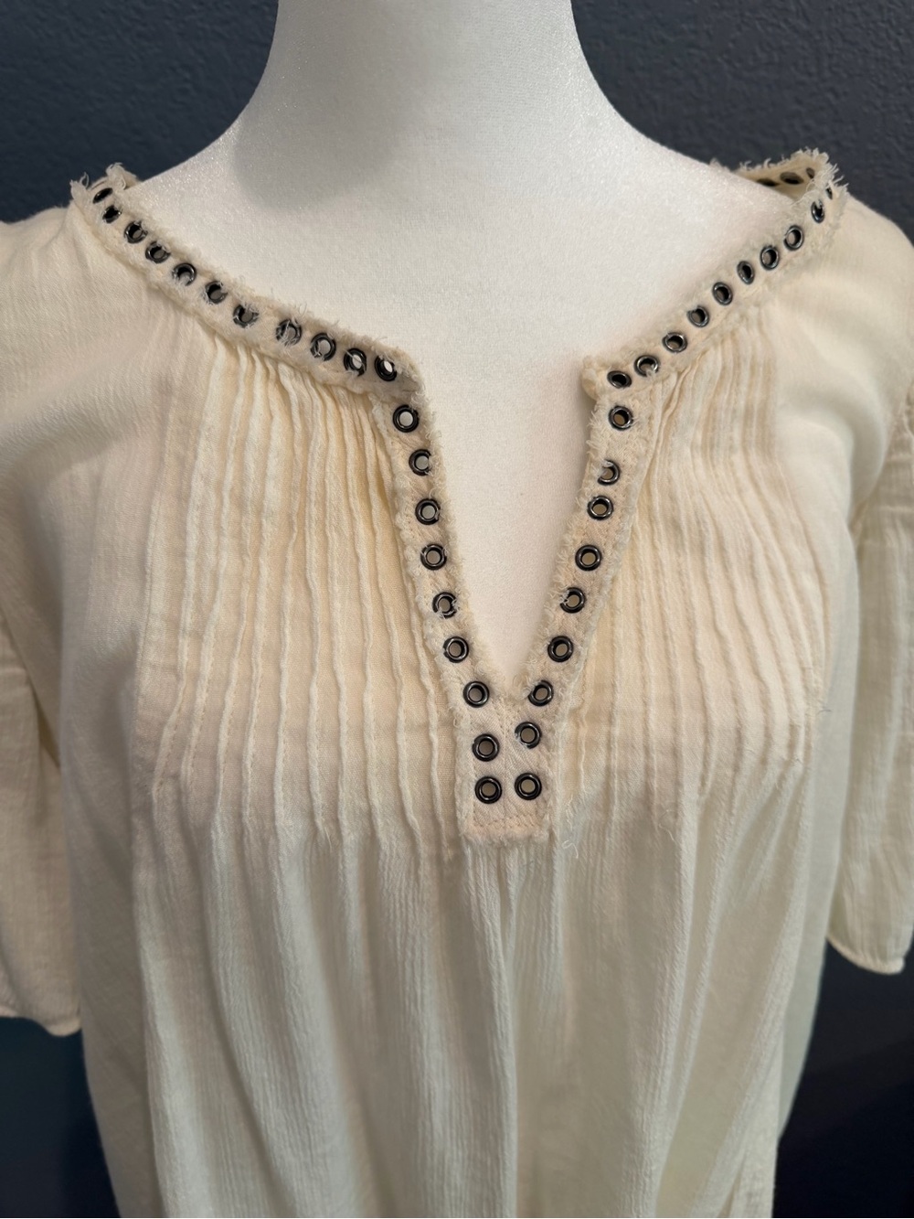 Denim & Supply Ralph Lauren Cream Boho Pleated Rivet Flutter Top M - Picture 5 of 6